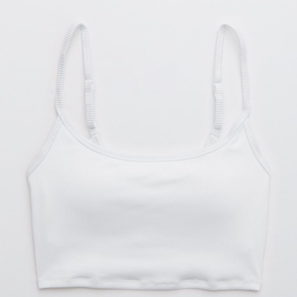 Arie White Ribbed Longline Scoop Bikini Top